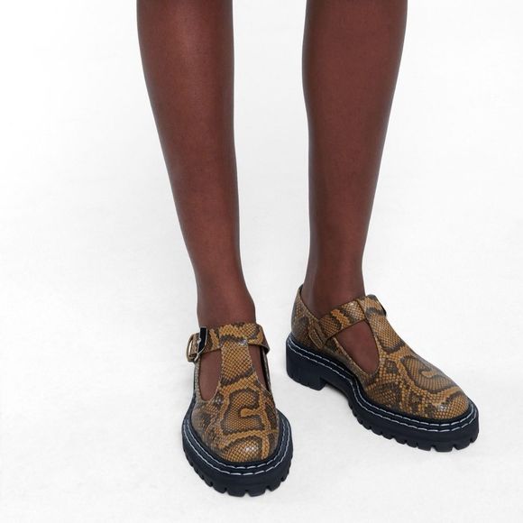 Shoes - Proenza Schouler Lug Sole Snakeskin Mary Janes